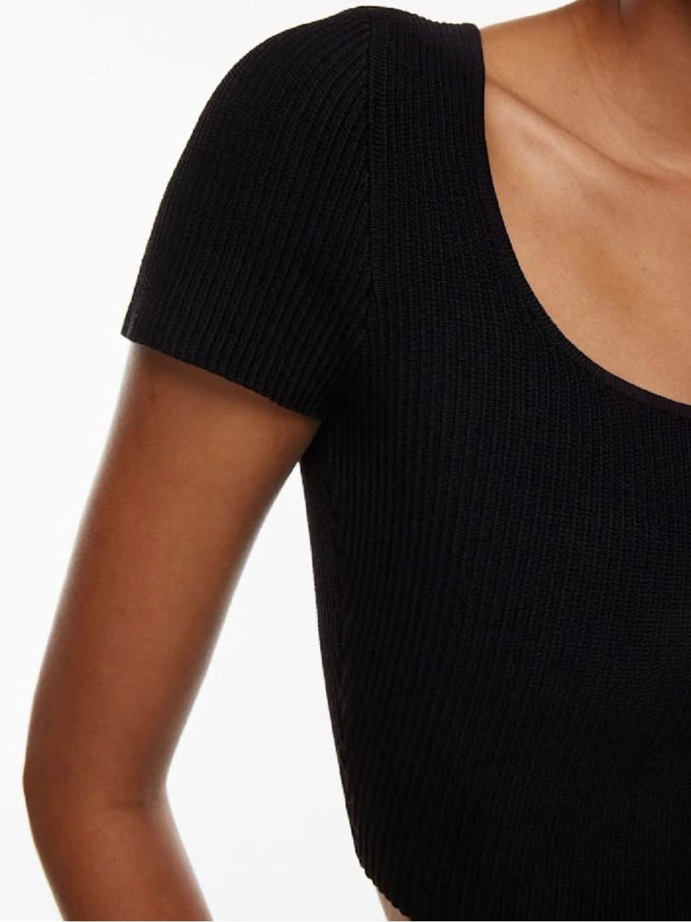 Aritzia Babaton Black Ribbed Square-Neck Crop Top Size M - Picture 2 of 3